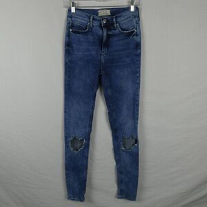 Free People Busted Knee High Rise Distressed Destroyed Skinny Jeans W 27 L Long